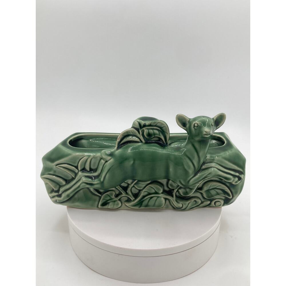 Vintage Deer TV Lamp – Mid-Century Green Ceramic Planter Light